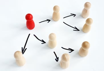 A manager delegating the tasks in their business and specifying who is to do what and when. 